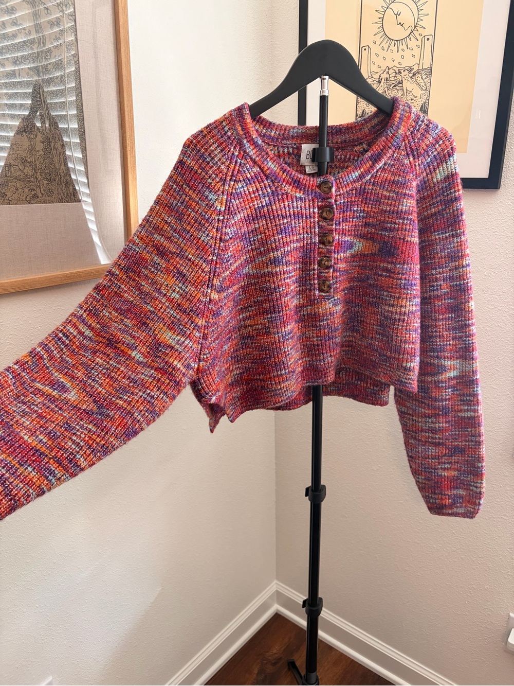 BDG Multicolor Cropped Sweater - Pink, Red, Orange Mix